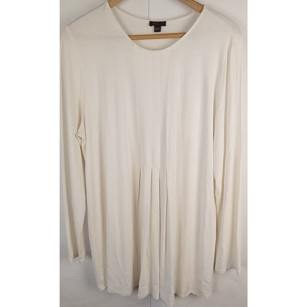 J Jill Womens Top L Wearever Collection Long Sleeve Cream Pleats Stretch